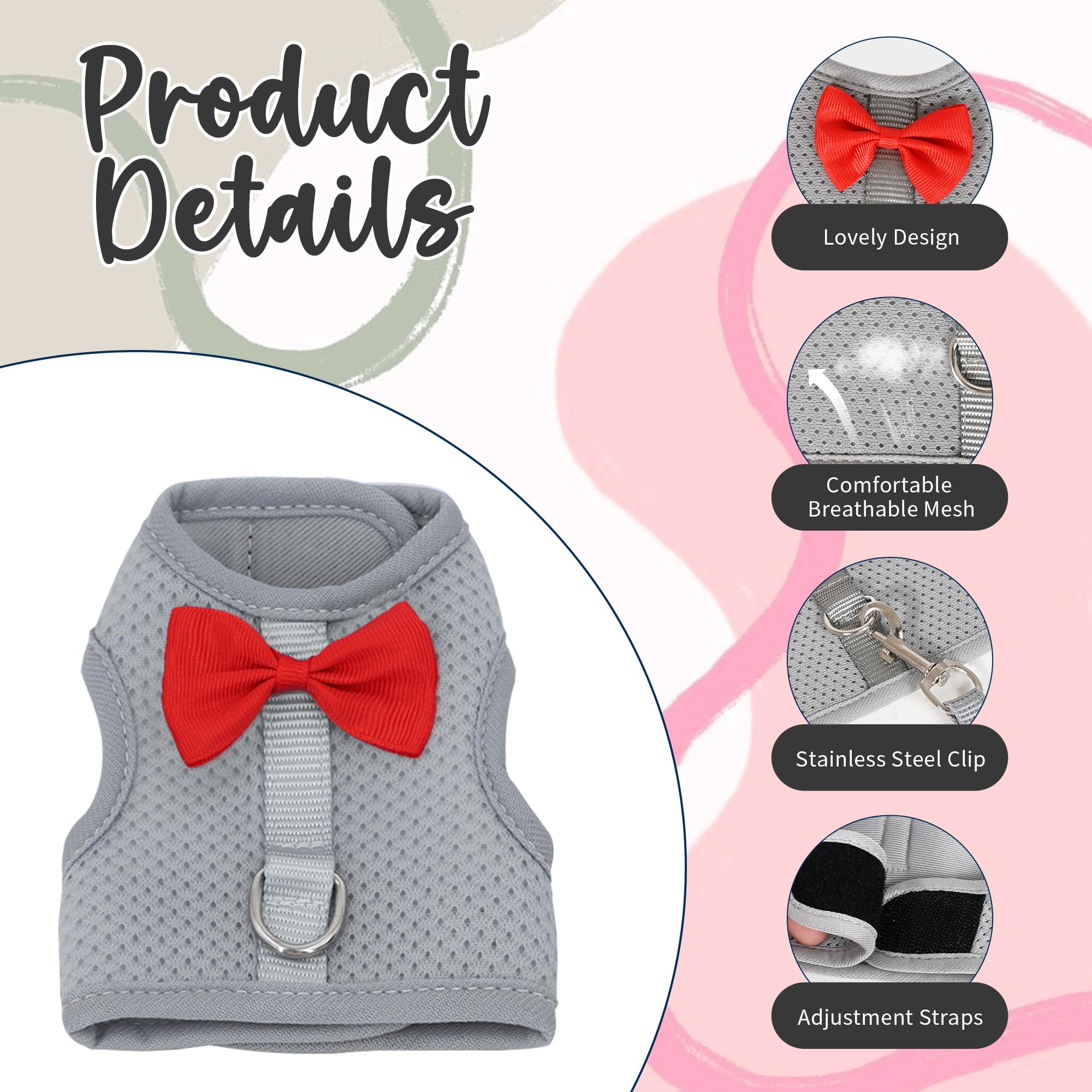 AIITLE Rabbit Harness and Leash Set with Cute Bow, Soft Breathable Mesh Vest Harness for Rabbits Kitten Ferret Puppy Small Pets